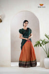 Traditional Mustard Yellow Cotton Sunset Half Saree | Lehenga for Girls