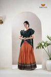Traditional Mustard Yellow Cotton Sunset Half Saree | Lehenga for Girls