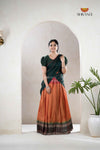 Traditional Mustard Yellow Cotton Sunset Half Saree | Lehenga for Girls