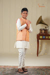 Ethnic Waer - Peach Boys Floral Nehru Jacket With Kurta Set !!!