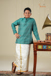Ethnic Waer - Teal Green Boys Diamond Jacquard Cotton Kurta !!!