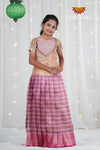 Pink Flower Bell Traditional Organza Pattu Pavadai For Girls !!!