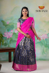 GirlsNavy BlueGolden CocoonHalf Saree Blouse Designs