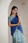 Sky Blue Traditional Golden Lamp Half Saree | Lehenga For Girls