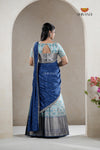 Sky Blue Traditional Golden Lamp Half Saree | Lehenga For Girls