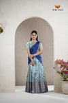 Sky Blue Traditional Golden Lamp Half Saree | Lehenga For Girls