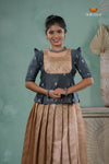 Traditional Sandal Floral Snail Pattu Pavadai Set for Girls