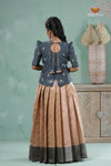 Traditional Sandal Floral Snail Pattu Pavadai Set for Girls