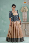 Traditional Sandal Floral Snail Pattu Pavadai Set for Girls