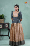 Traditional Sandal Floral Snail Pattu Pavadai Set for Girls