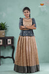 Traditional Sandal Floral Snail Pattu Pavadai Set for Girls