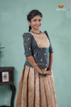Traditional Sandal Floral Snail Pattu Pavadai Set for Girls