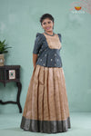 Traditional Sandal Floral Snail Pattu Pavadai Set for Girls