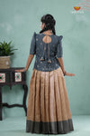 Traditional Sandal Floral Snail Pattu Pavadai Set for Girls