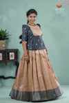 Traditional Sandal Floral Snail Pattu Pavadai Set for Girls