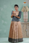 Traditional Sandal Floral Snail Pattu Pavadai Set for Girls