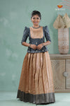 Traditional Sandal Floral Snail Pattu Pavadai Set for Girls