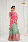 Teal Green Organza Golden Sprout Traditional Half Saree | Lehenga For Girls !!!&nbsp;