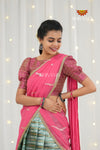 Teal Green Organza Golden Sprout Traditional Half Saree | Lehenga For Girls !!!&nbsp;