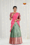 Teal Green Organza Golden Sprout Traditional Half Saree | Lehenga For Girls !!!&nbsp;