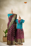 Golden Vector Maroon Mom And Daughter Saree and Pattu Pavadai Combo Set !!!