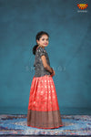 Girls Peach Peacock Circle Pattu Pavadai Designs