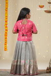 Grey Green Hook Traditional Pattu Pavadai For Girls !!!