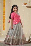 Grey Green Hook Traditional Pattu Pavadai For Girls !!!