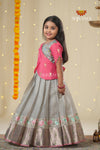 Grey Green Hook Traditional Pattu Pavadai For Girls !!!