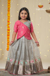 Grey Green Hook Traditional Pattu Pavadai For Girls !!!