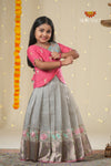 Grey Green Hook Traditional Pattu Pavadai For Girls !!!