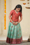 Teal Green Mirror Patola Traditional Pattu Pavadai For Girls !!!