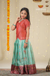 Teal Green Mirror Patola Traditional Pattu Pavadai For Girls !!!