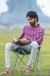 Magenta Cotton Ikat Kurta For Boys