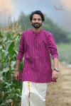 Magenta Zig Zag Cotton Kurta For Boys