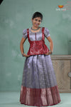 Blue Traditionl Mango Breeze Alpha Pattu Pavadai Set for Girls