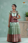 Green Traditionl Mango Breeze Alpha Pattu Pavadai Set for Girls