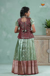 Green Traditionl Mango Breeze Alpha Pattu Pavadai Set for Girls