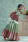 Green Traditionl Mango Breeze Alpha Pattu Pavadai Set for Girls