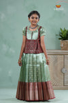 Green Traditionl Mango Breeze Alpha Pattu Pavadai Set for Girls