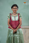 Green Traditionl Mango Breeze Pattu Pavadai Set for Girls