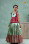 Green Traditionl Mango Breeze Pattu Pavadai Set for Girls