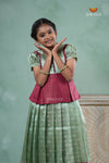 Green Traditionl Mango Breeze Pattu Pavadai Set for Girls