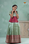 Green Traditionl Mango Breeze Pattu Pavadai Set for Girls