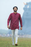 Maroon Mercerised Ikat kurta For Boys