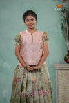 Mayil Green Traditional Floral Printed Pavadai Sattai for Girls