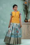 Mayil Sky Blue Traditional Floral Printed Pavadai Sattai for Girls