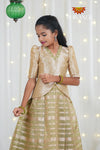 Parrot Green Metallic Crush Traditional Pattu Pavadai For Girls !!!
