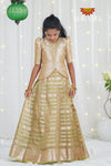 Parrot Green Metallic Crush Traditional Pattu Pavadai For Girls !!!