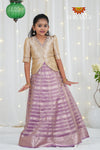 Pink Metallic Crush Traditional Pattu Pavadai For Girls 